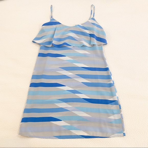 Joie | Blue & Gray Silk Ruffle Dress - Picture 2 of 5